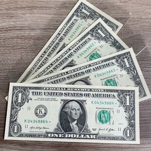2021 Consecutive Numbered $1 Federal Reserve Star Note Set (4) One Dollar Bill